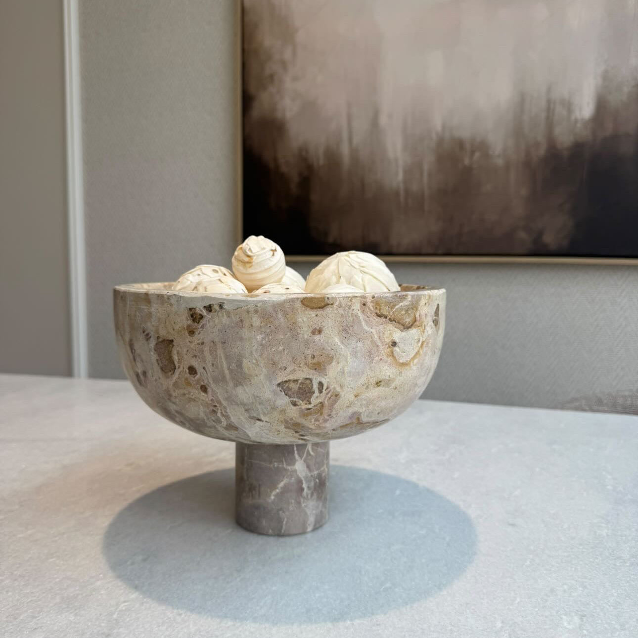 Chocolate Brown Marble Pedestal Bowl