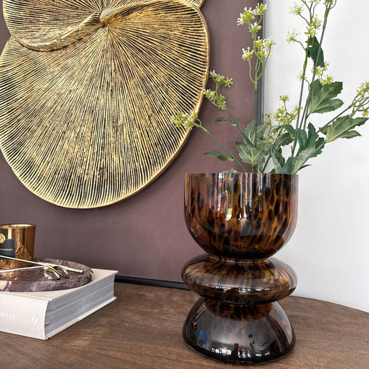 Brown Spotted Glass Vase / Candle Holder