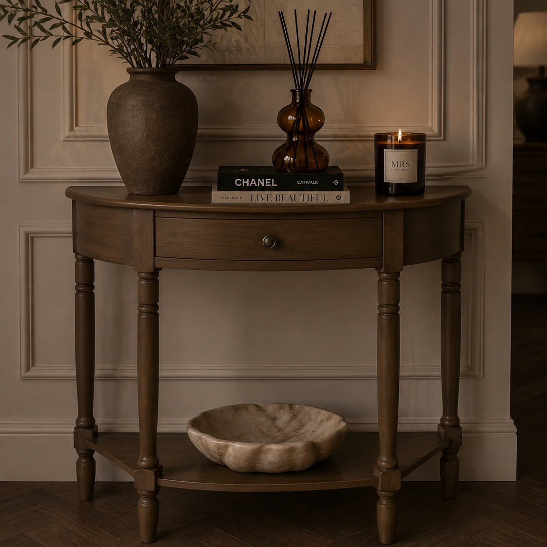Heritage Dark Brown One Drawer Wooden Console Table