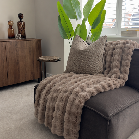 Luxury Taupe Fur Throw Blanket