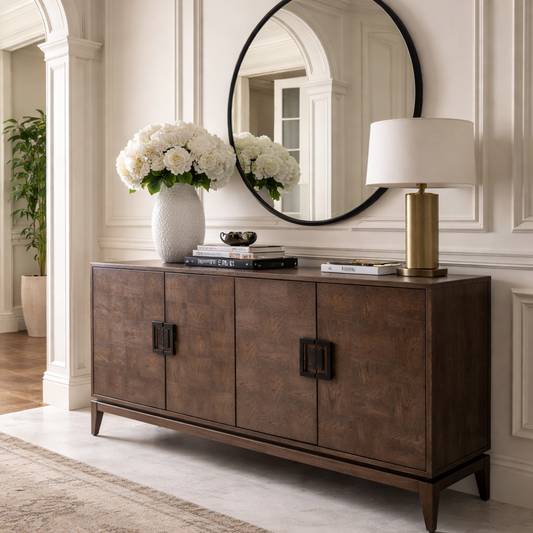 4 Door Antique Grey Wood Sideboard