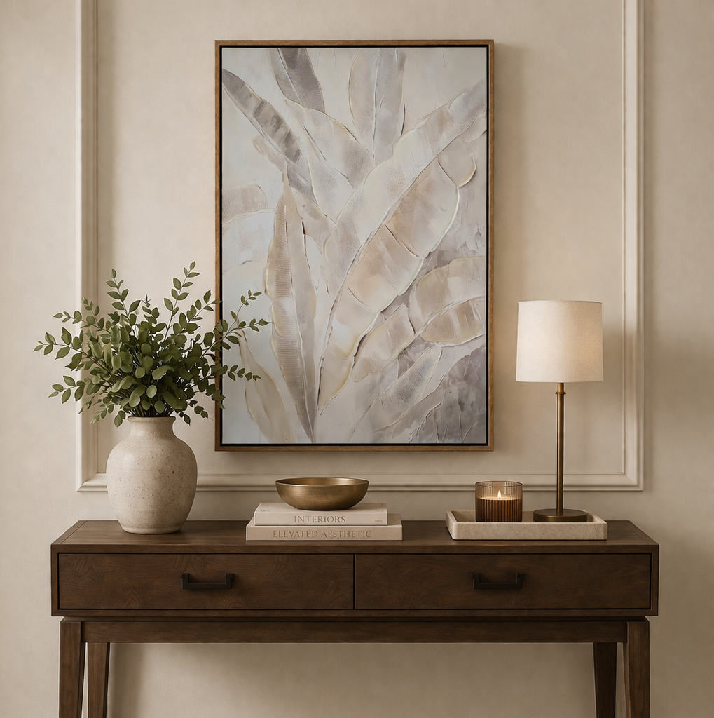 Hand Painted Feather Wall Art Framed Canvas