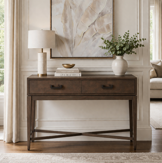Two Drawer Antique Grey Wood Console Table