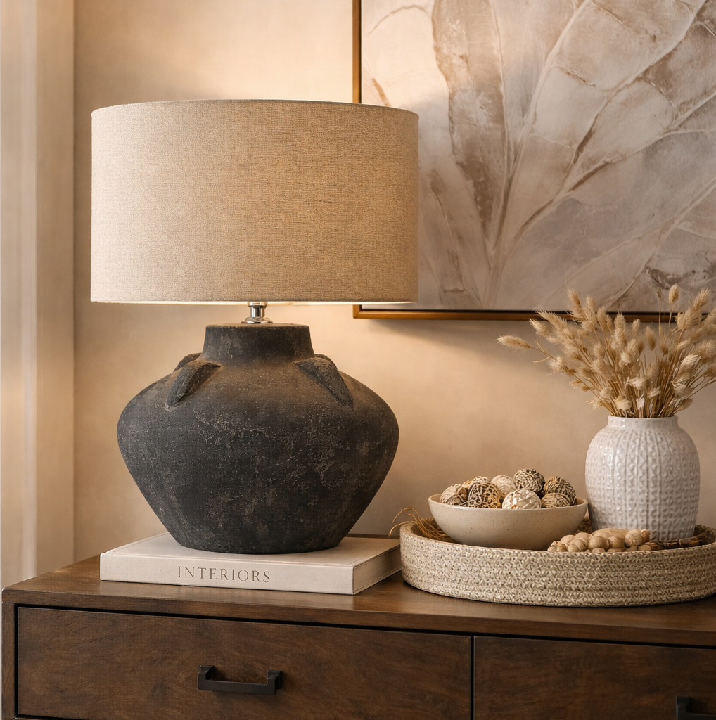 Dark Grey Lamp Stone Look Ceramic