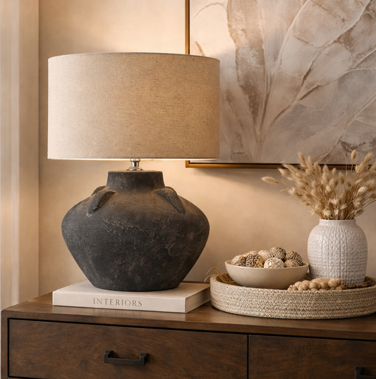 Dark Grey Lamp Stone Look Ceramic