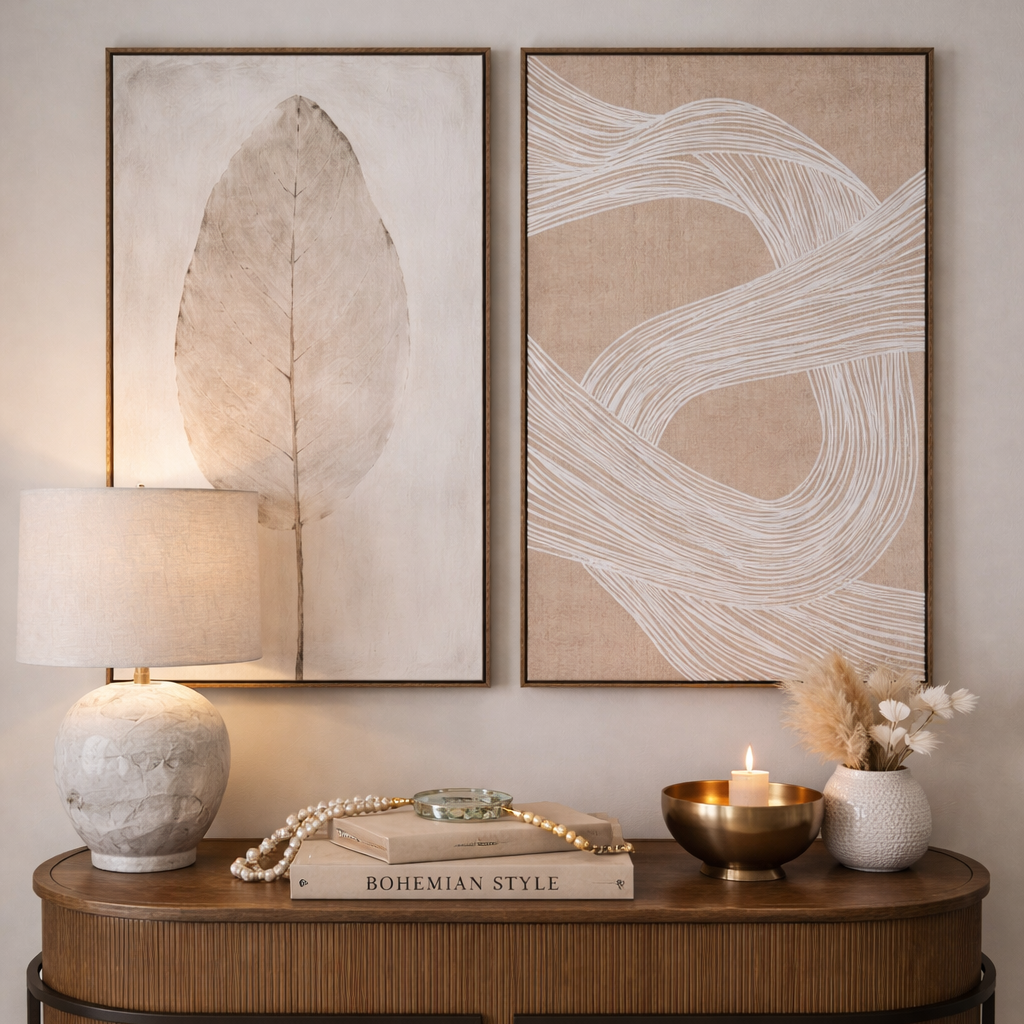 Hand Painted Leaf Framed Canvas Wall Art