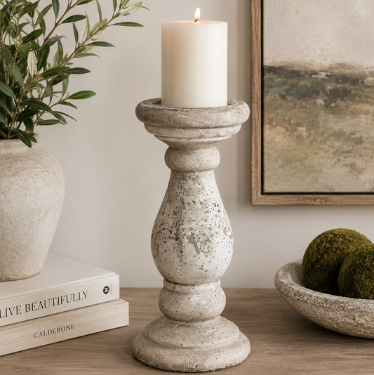 Medium Stone Ceramic Column Candle Holder