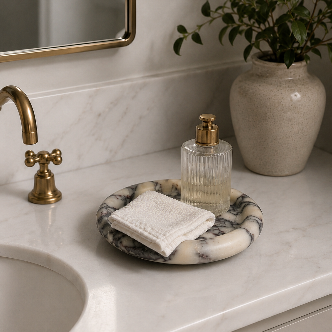 Round Calacatta Viola Marble Tray