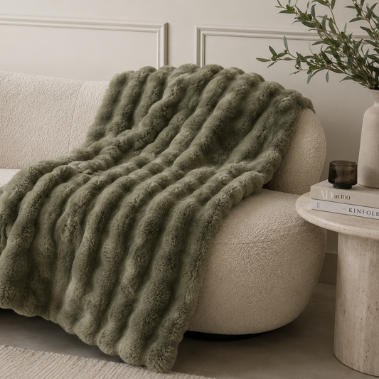 Luxury Sage Green Fur Throw Blanket