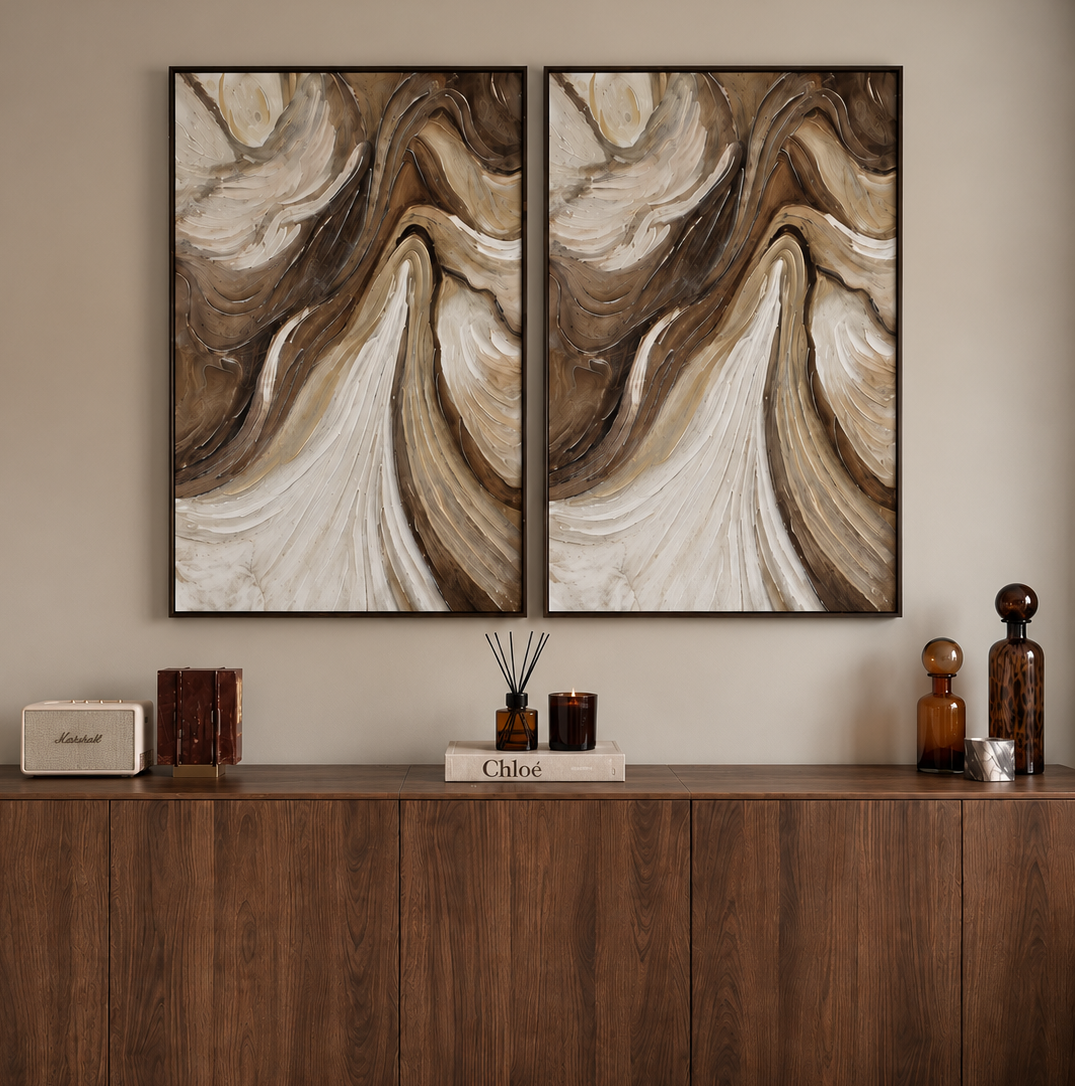 Neutral & Brown Abstract Textured Wall Art Framed Canvas