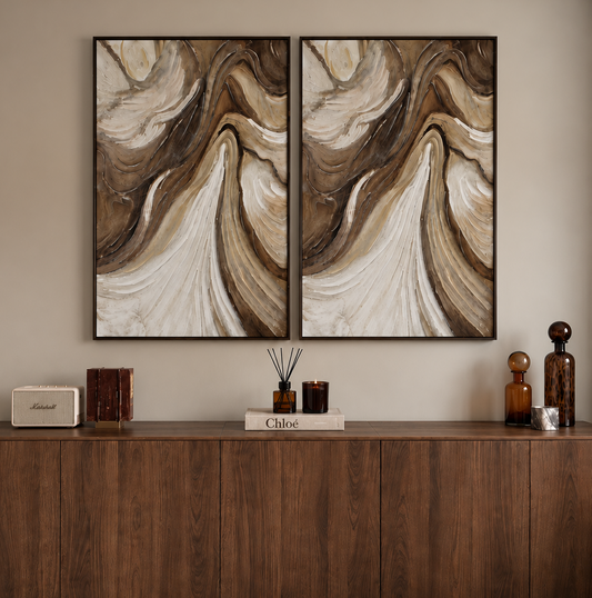 Neutral & Brown Abstract Textured Wall Art Framed Canvas