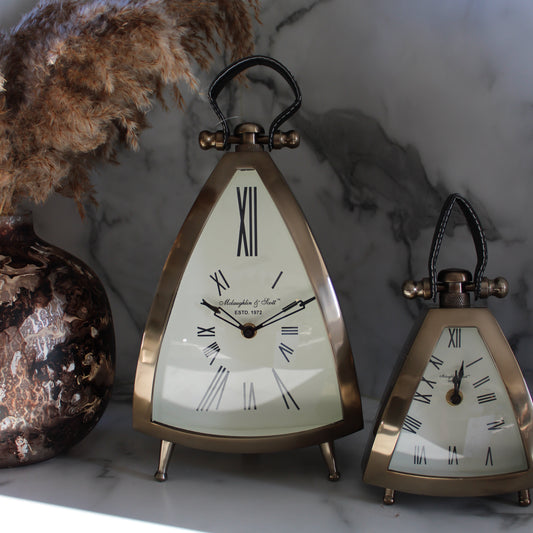 Isosceles Triangle Brass Mantal Table Clock | Large