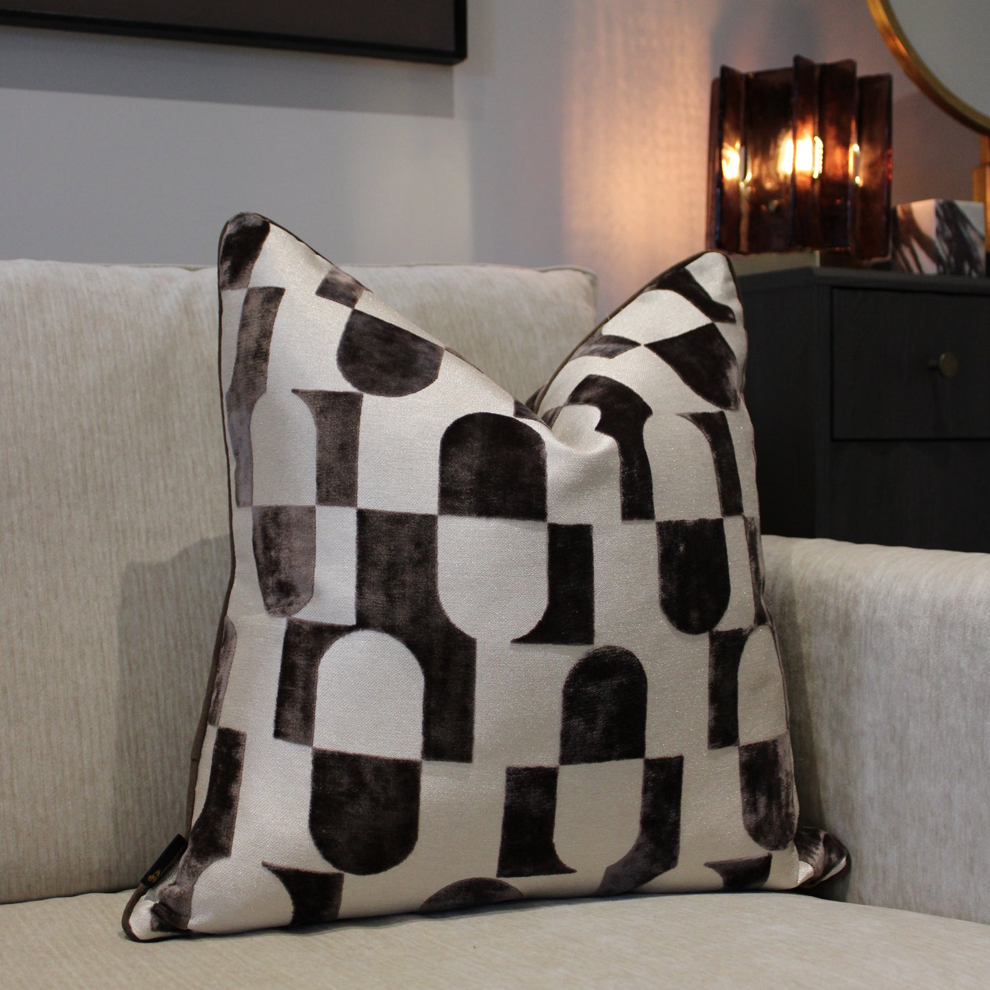 Chocolate & Beige Large Patterned Decorative Cushion