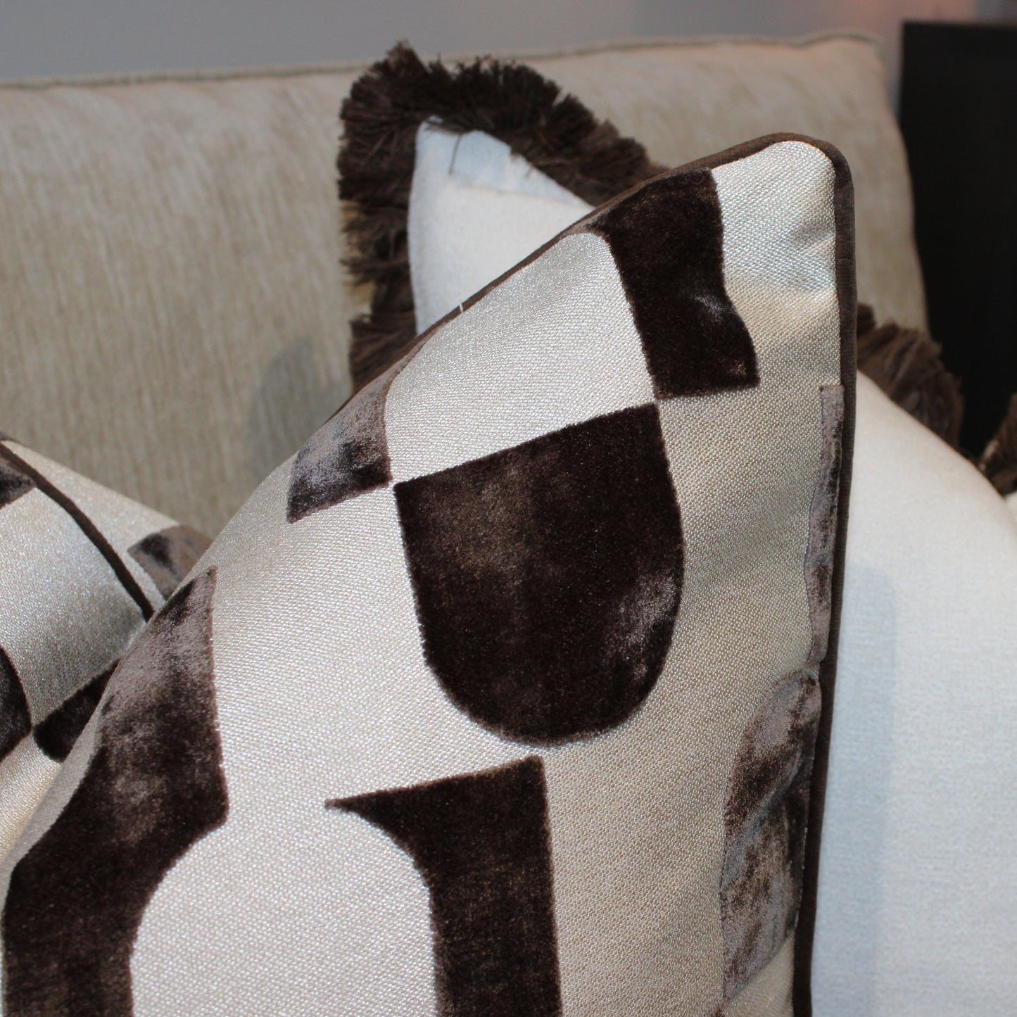 Chocolate & Beige Large Patterned Decorative Cushion