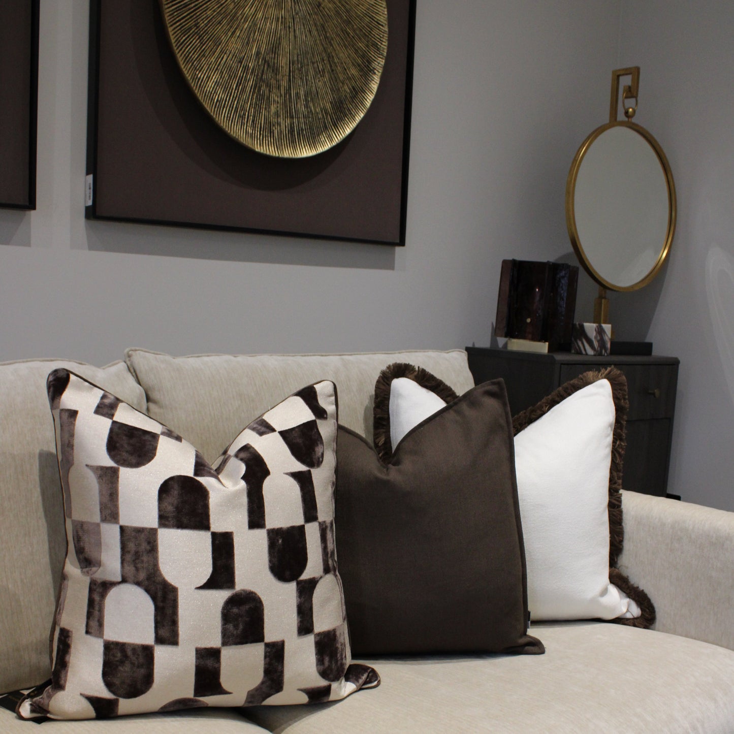 Chocolate & Beige Large Patterned Decorative Cushion