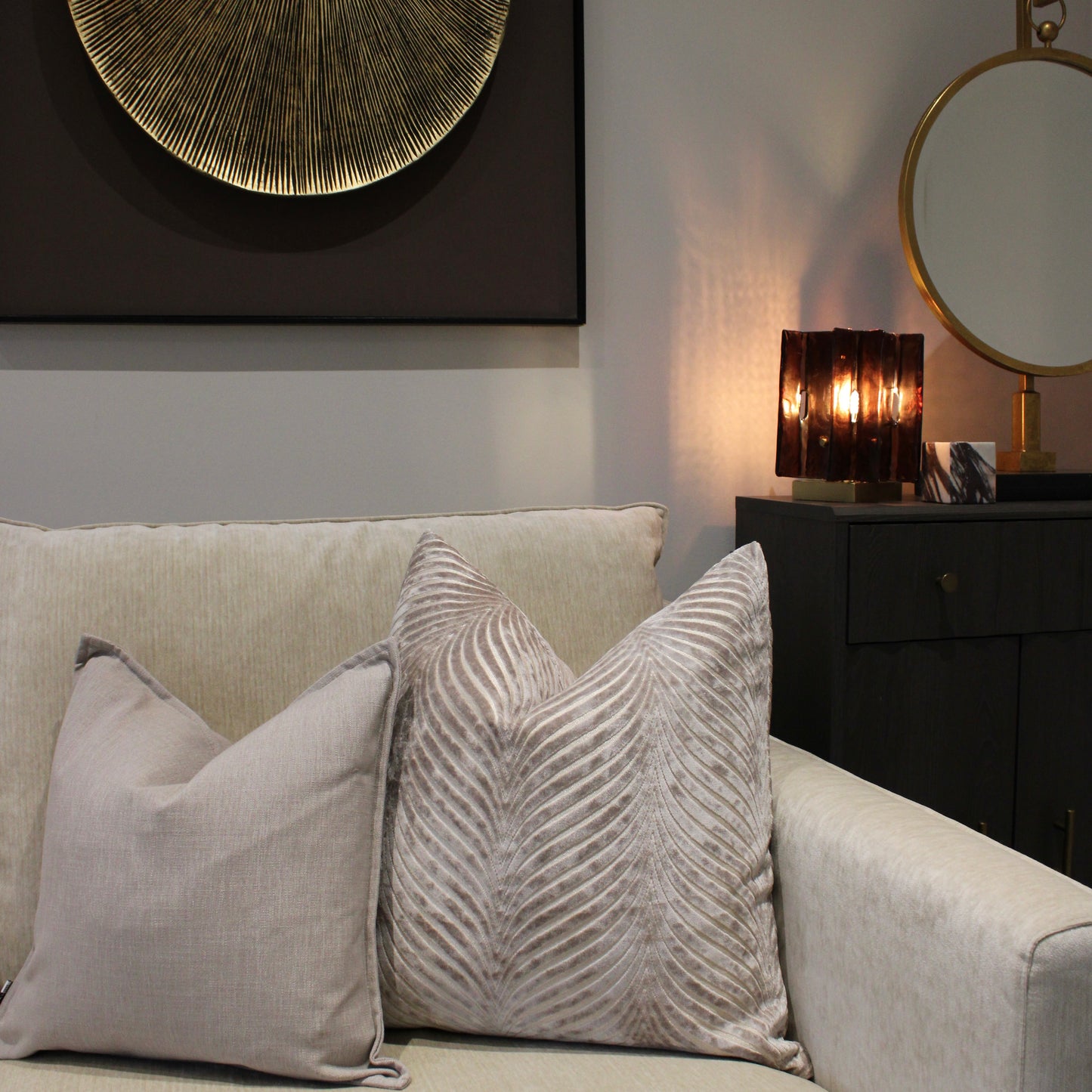 Taupe Large Textured Pattered Decorative Cushion