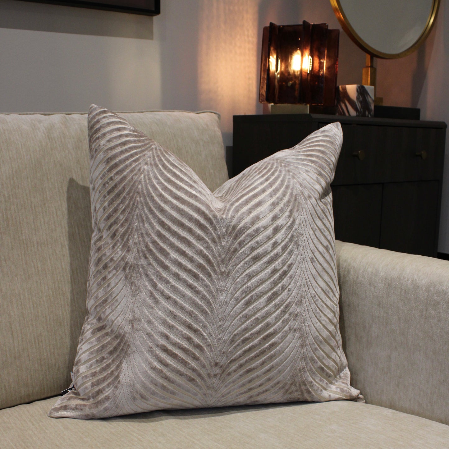 Taupe Large Textured Pattered Decorative Cushion