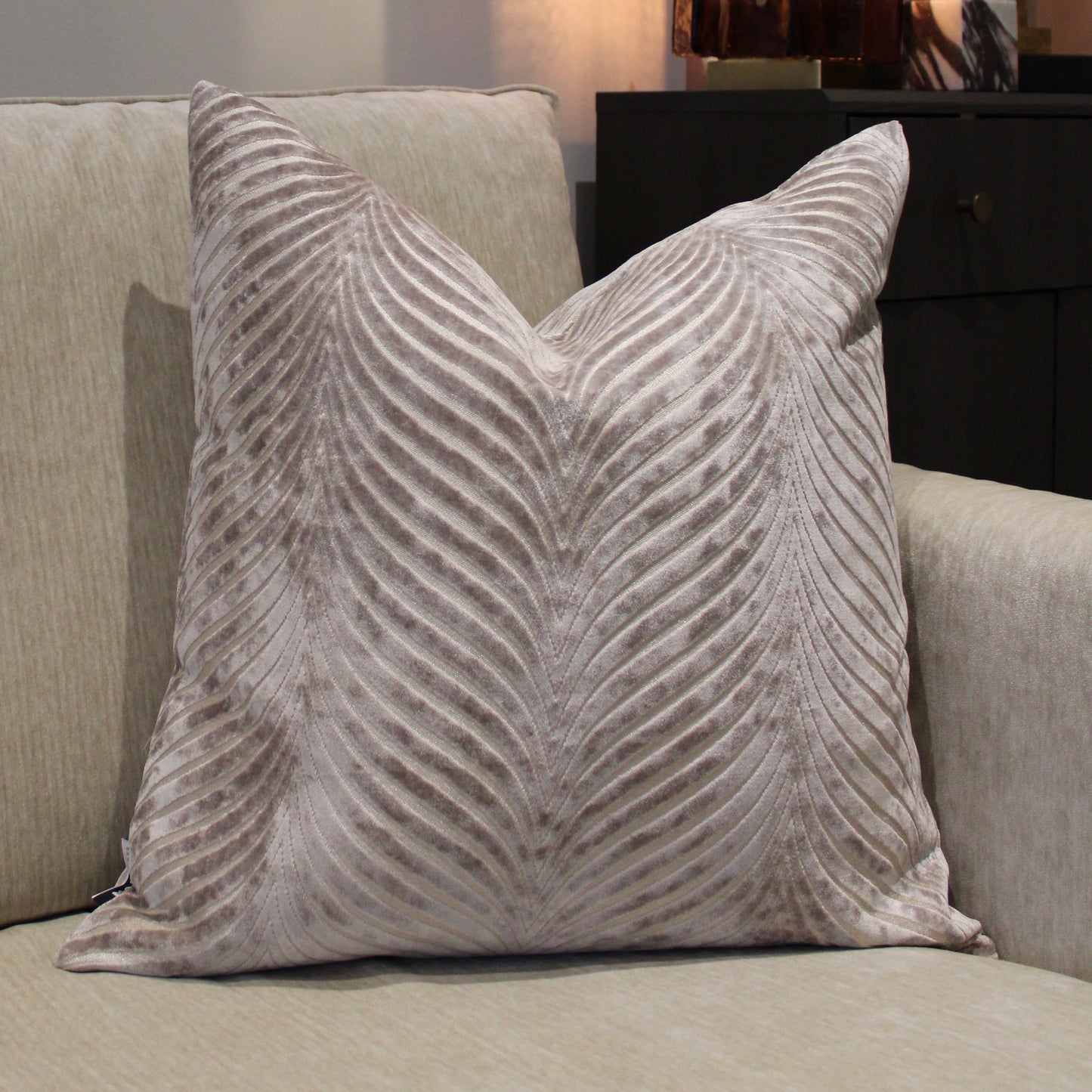 Taupe Large Textured Pattered Decorative Cushion