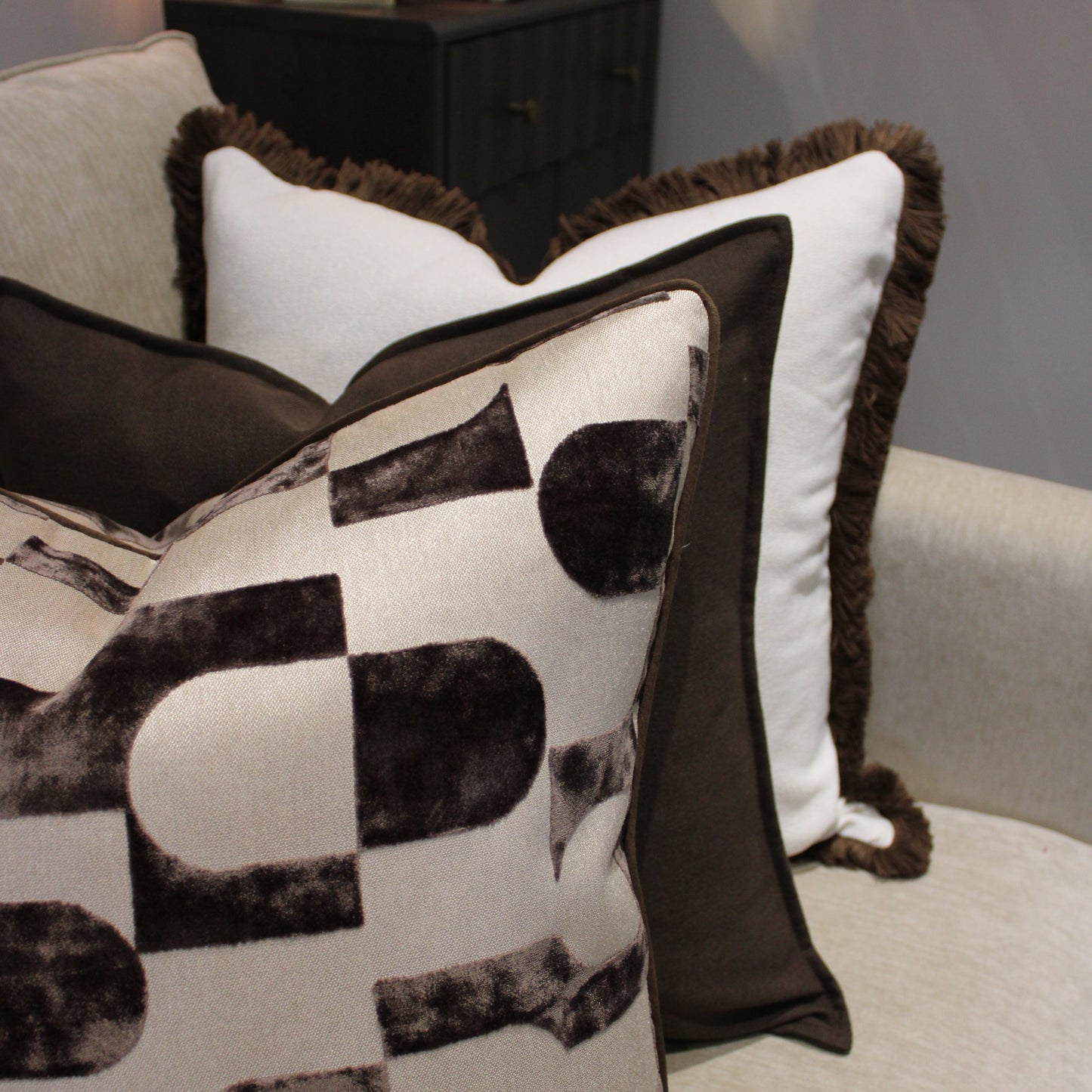Chocolate & Beige Large Patterned Decorative Cushion