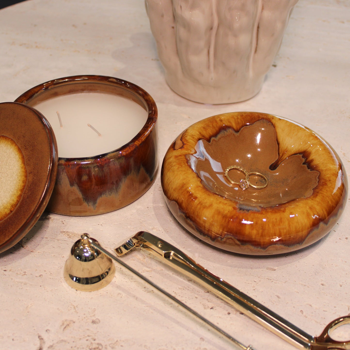 Orange/Brown Reactive Glazed Candle