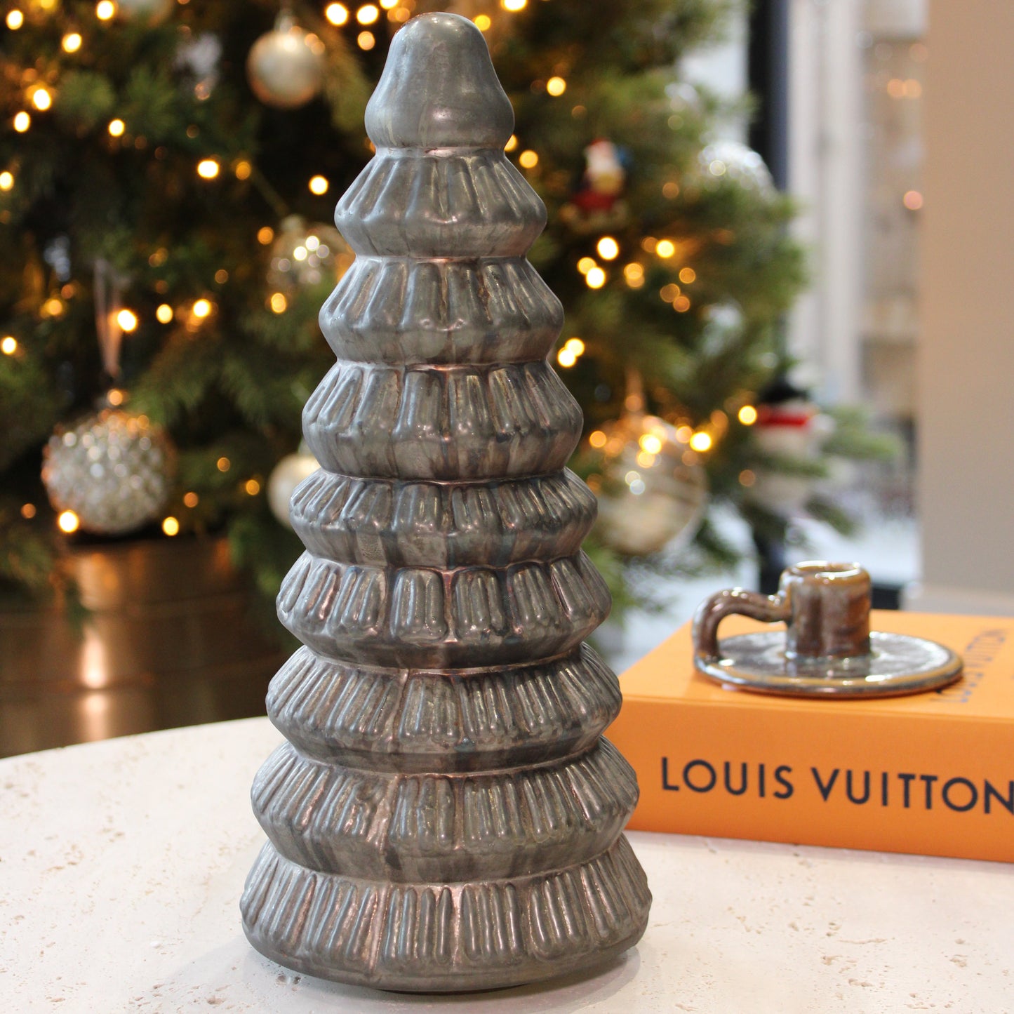 Glazed Glass Christmas Tree Sculpture Ornament