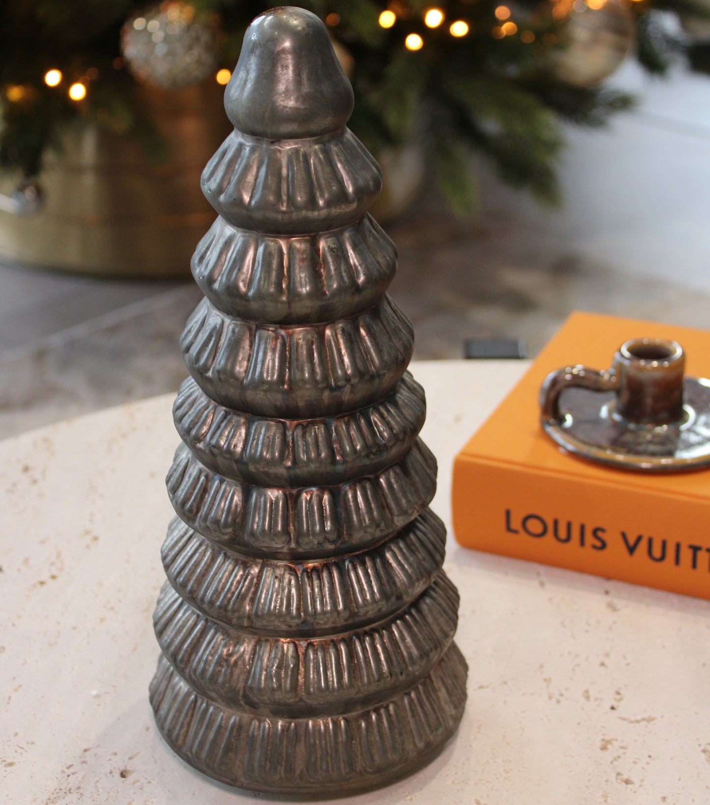 Glazed Glass Christmas Tree Sculpture Ornament