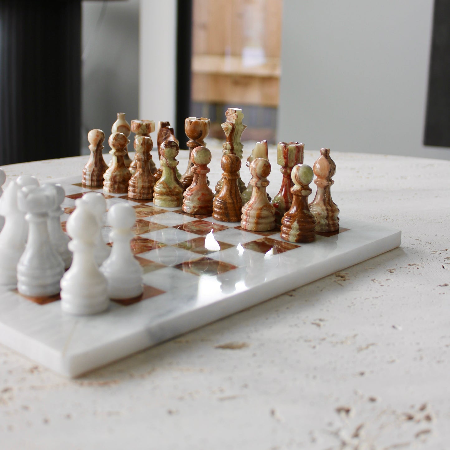 Green Onyx & White Marble Decorative Chess Set