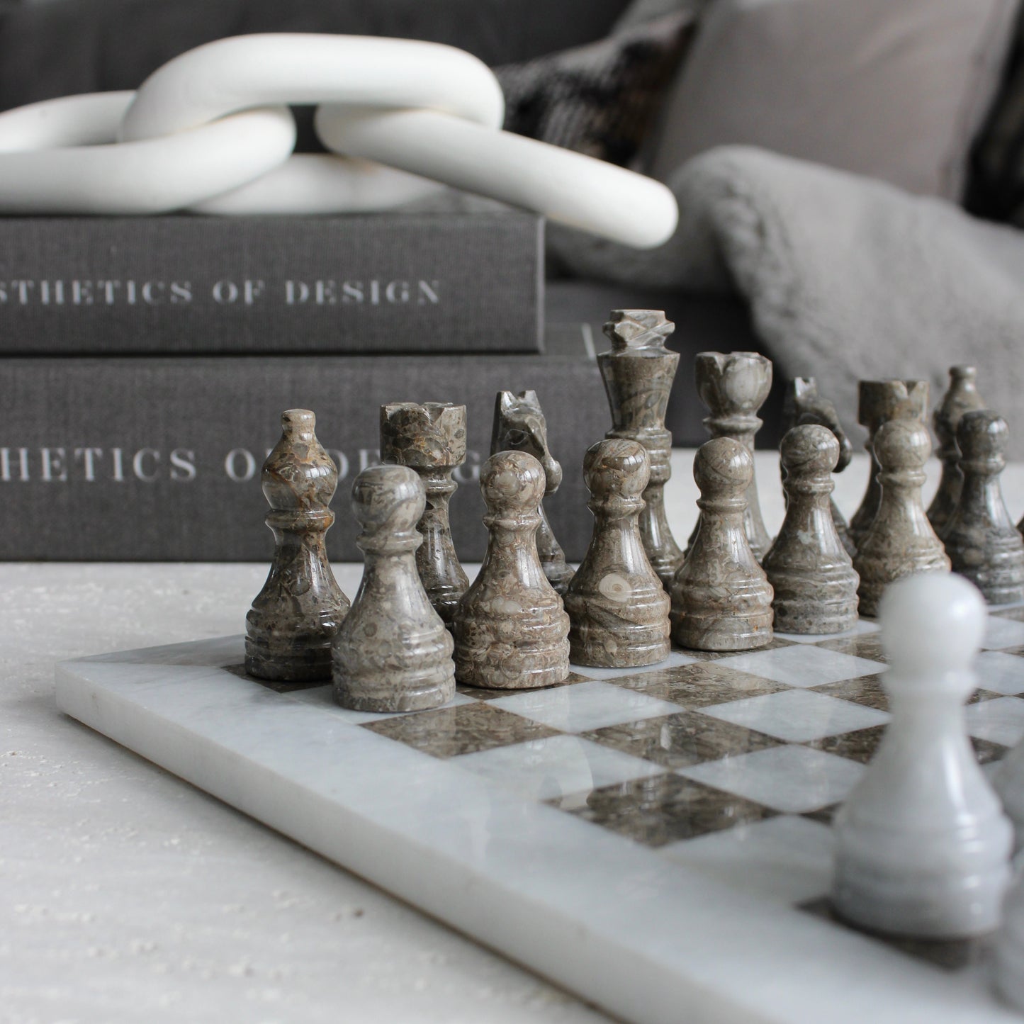 Grey & White Marble Decorative Chess Set