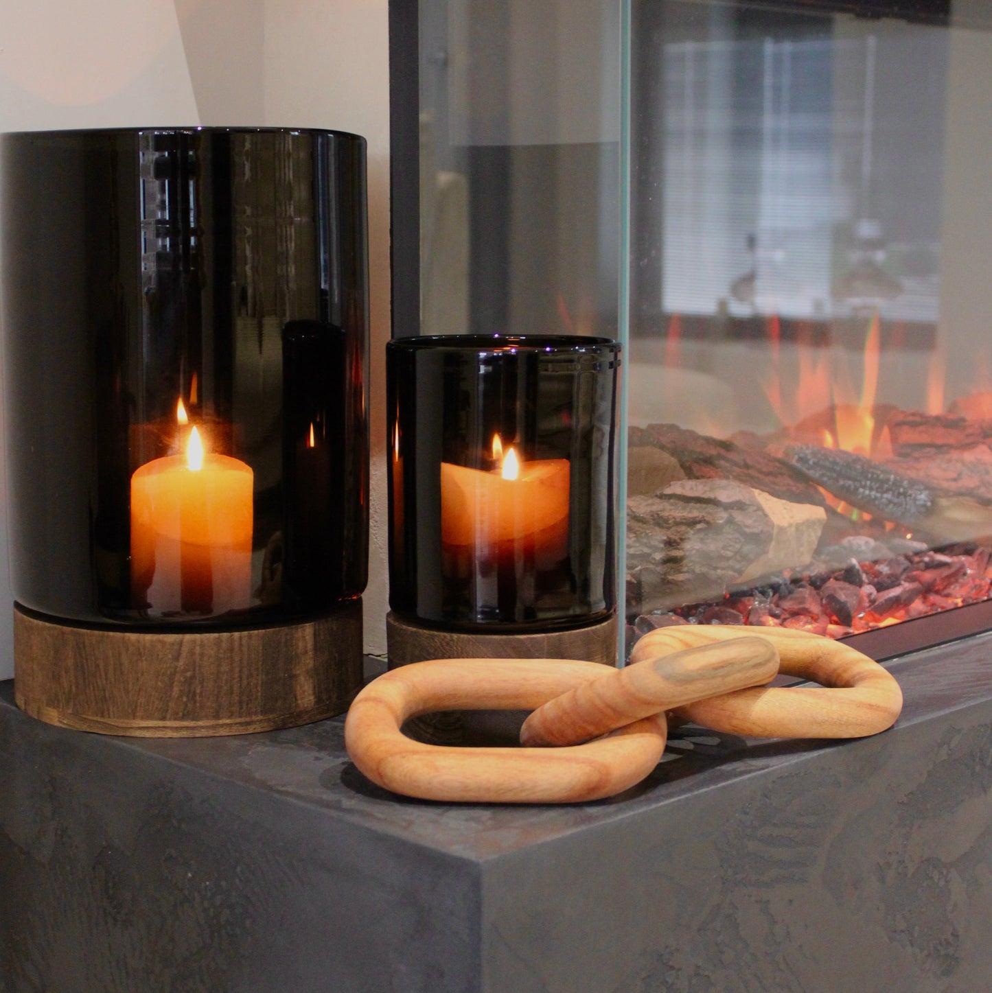 Brown Wood Three Link Chain Sculpture Ornament