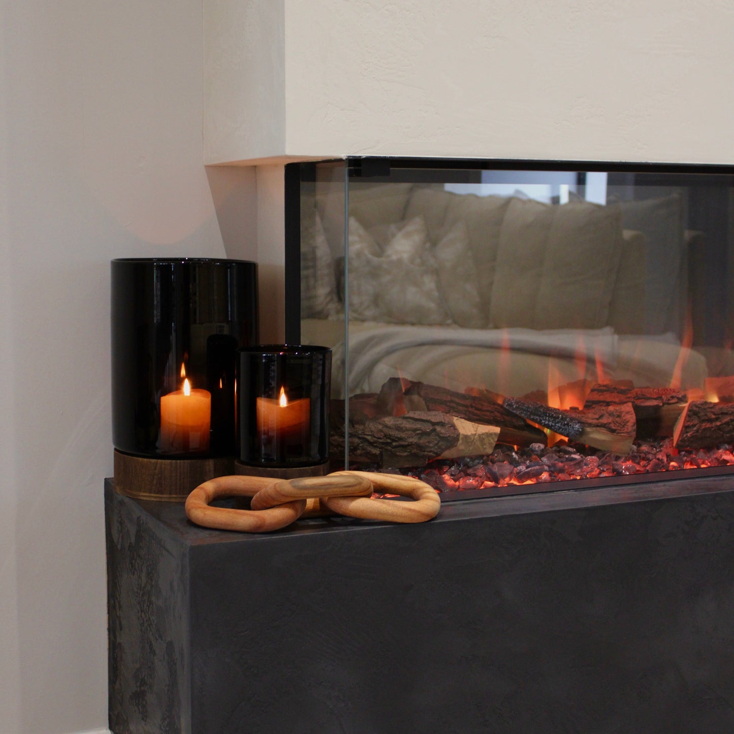 Brown Wood Three Link Chain Sculpture Ornament