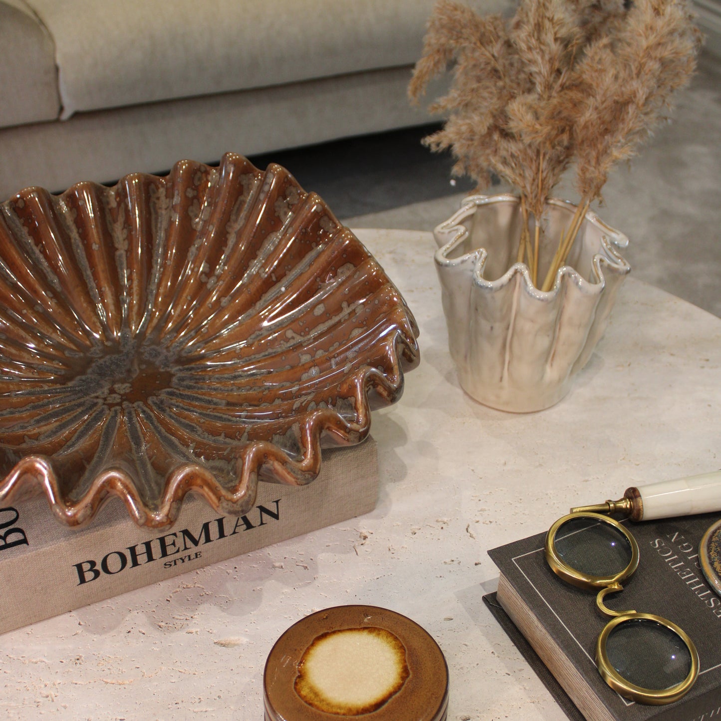 Brown Fluted Ripple Glazed Bowl