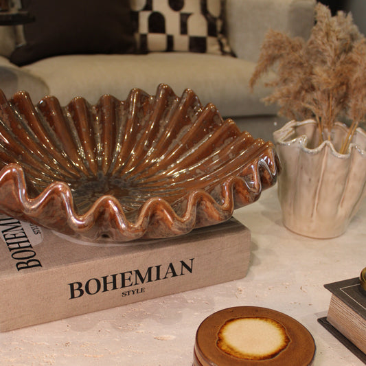 Brown Fluted Ripple Glazed Bowl