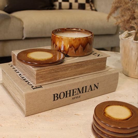 Orange/Brown Reactive Glazed Candle