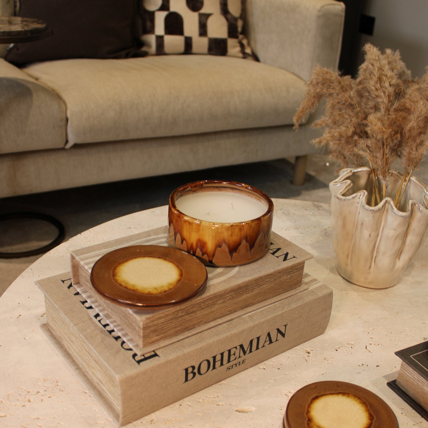 Orange/Brown Reactive Glazed Candle