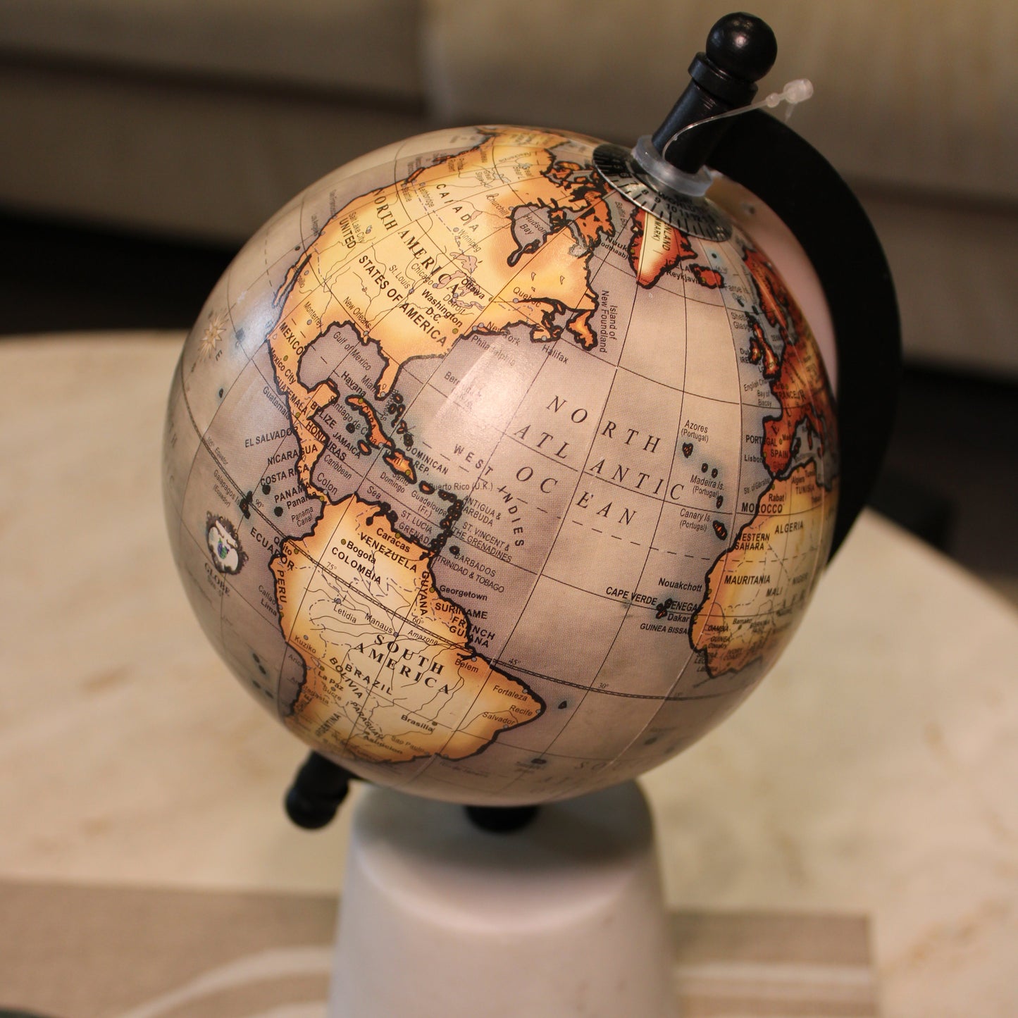 Small Beige Decorative Globe With Marble Base