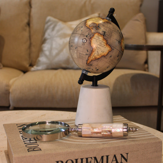 Small Beige Decorative Globe With Marble Base