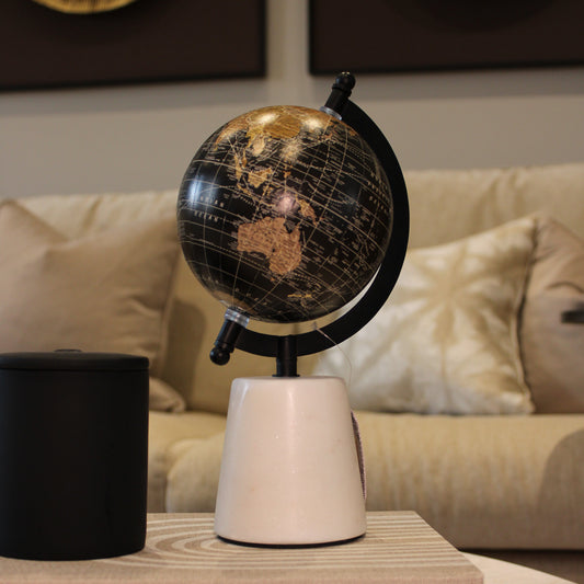 Small Black Decorative Globe With Marble Base