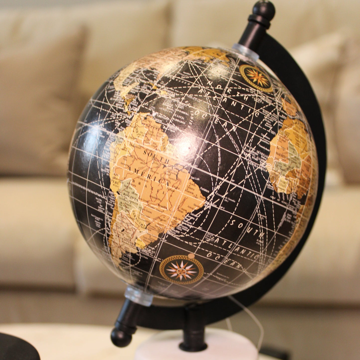 Small Black Decorative Globe With Marble Base