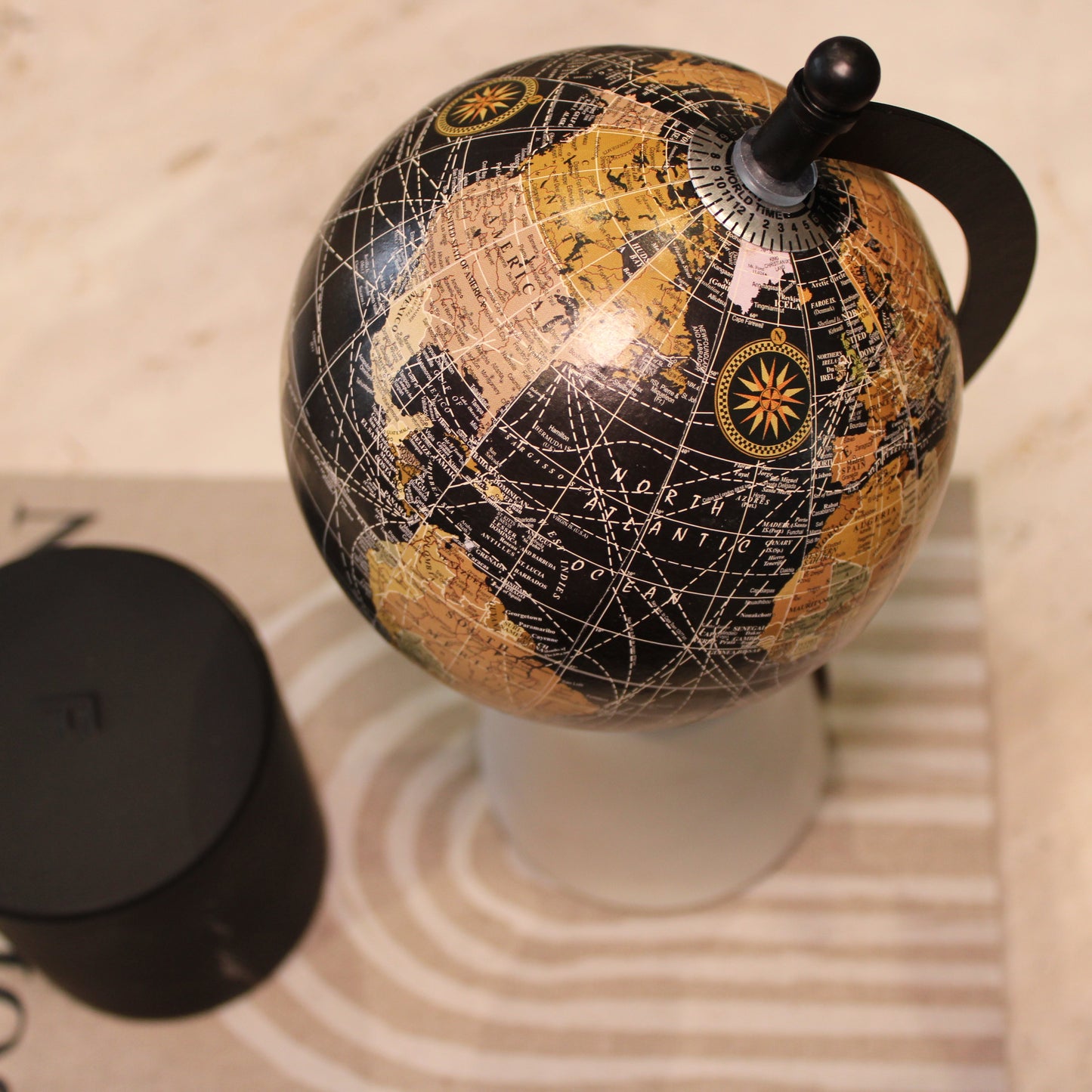 Small Black Decorative Globe With Marble Base