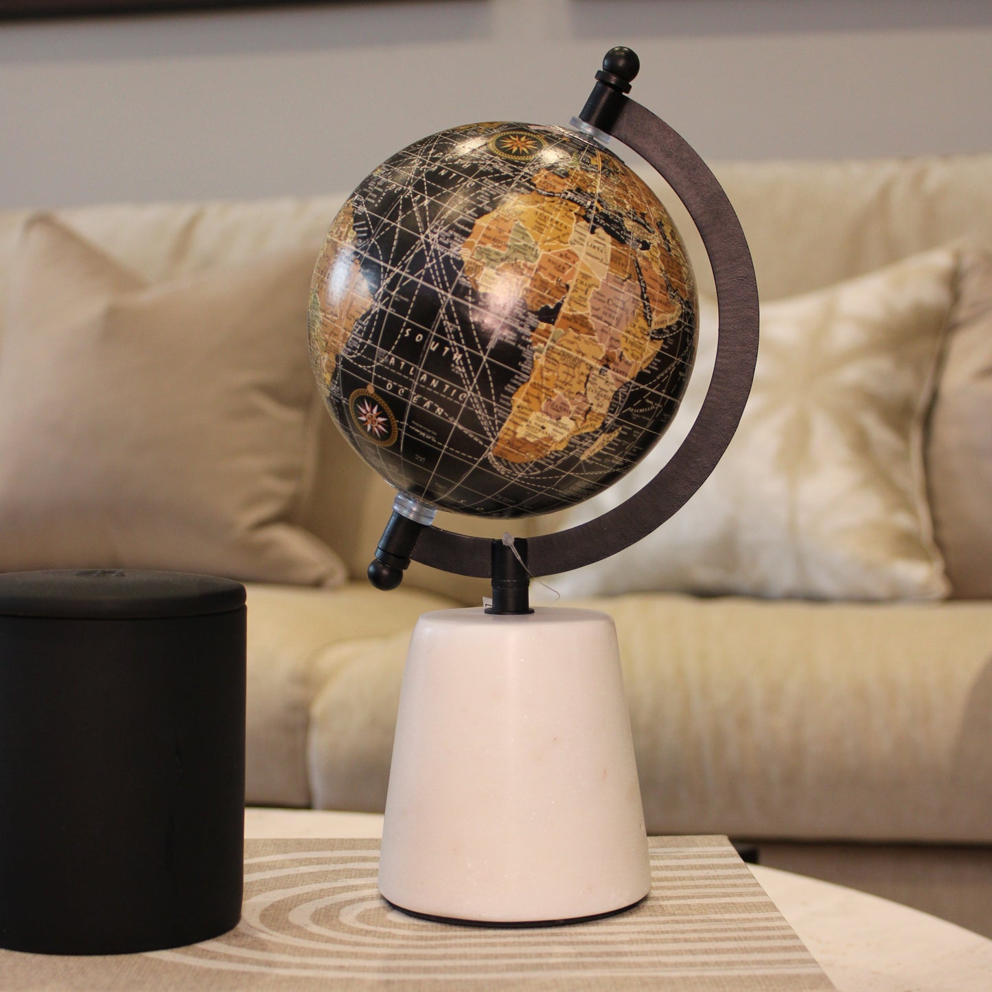 Small Black Decorative Globe With Marble Base