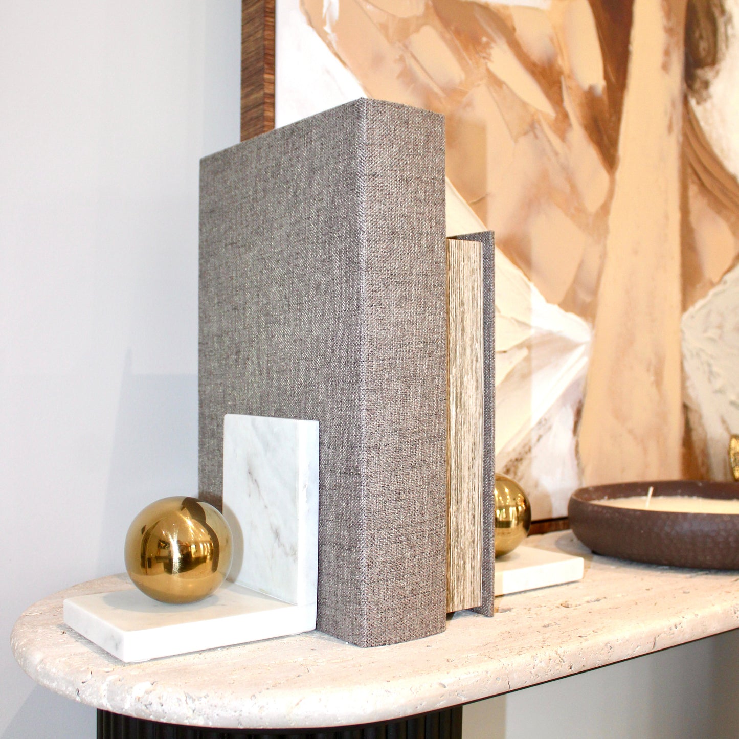 Decorative Grey/Beige Linen Set Of 2 Coffee Table Book Boxes