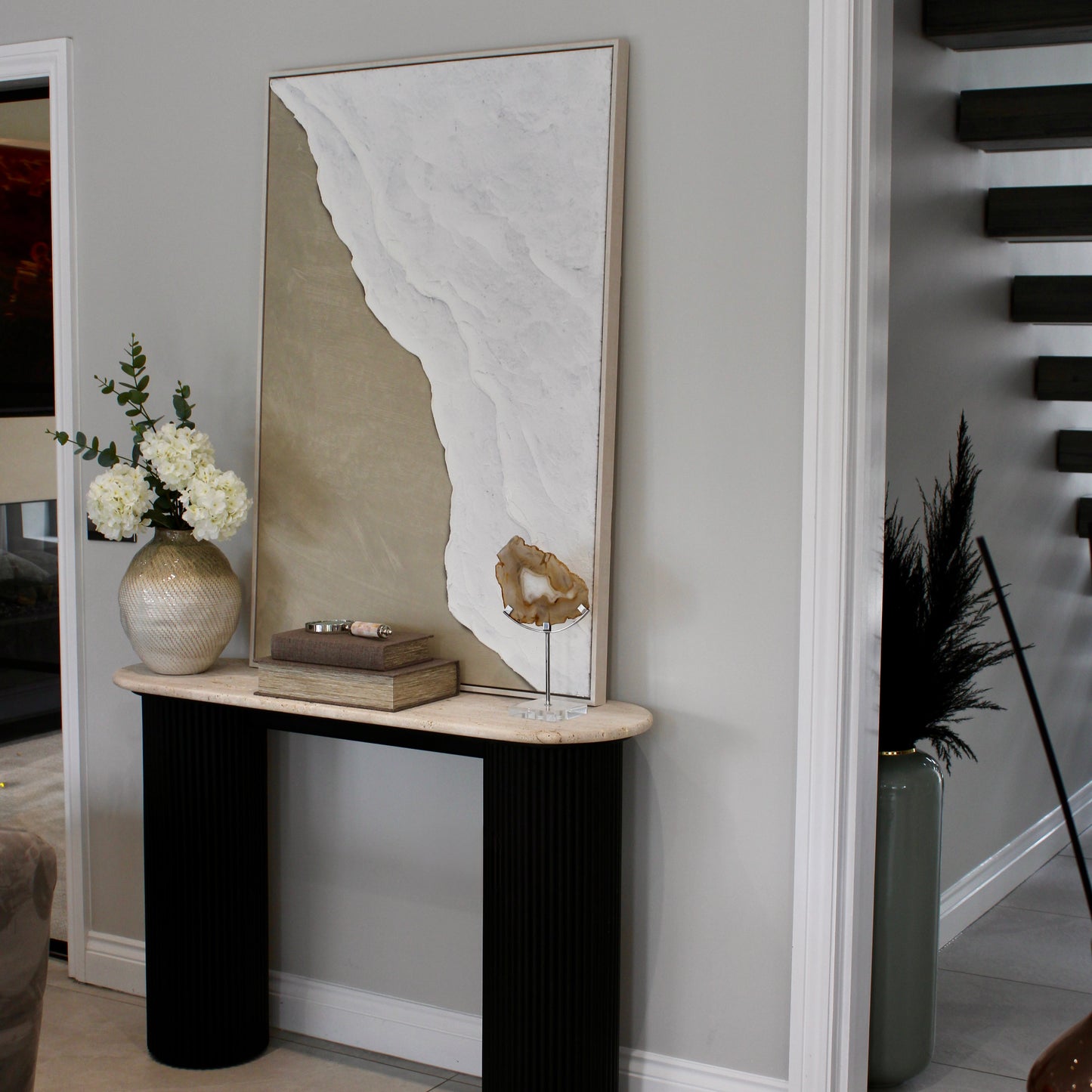 Neutral & White Abstract Textured Wall Art Framed Canvas