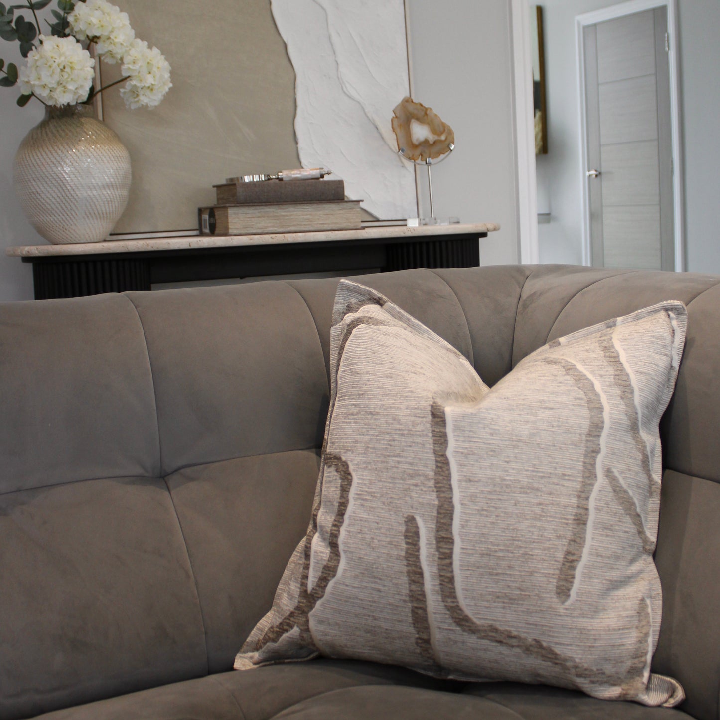 Luxury Mink & Ivory Patterned Decorative Cushion