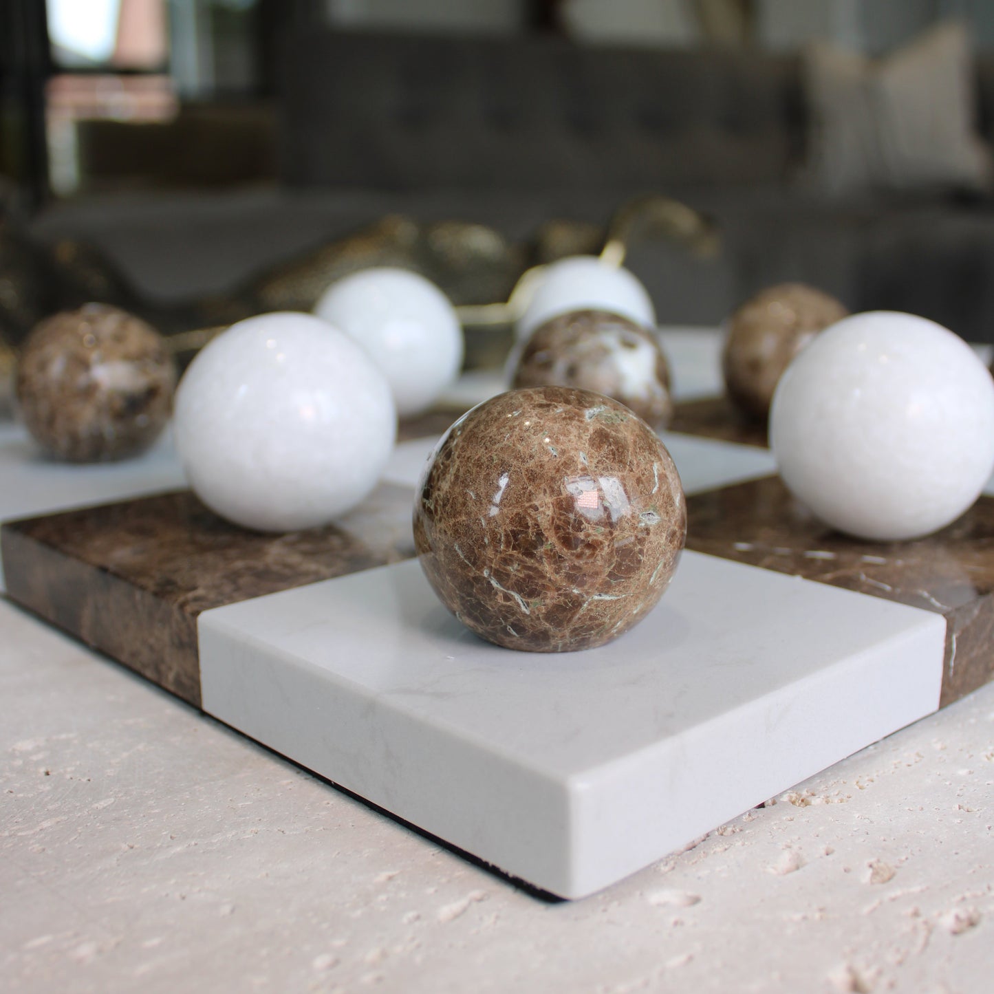 Brown & White Marble Tic Tac Toe Game