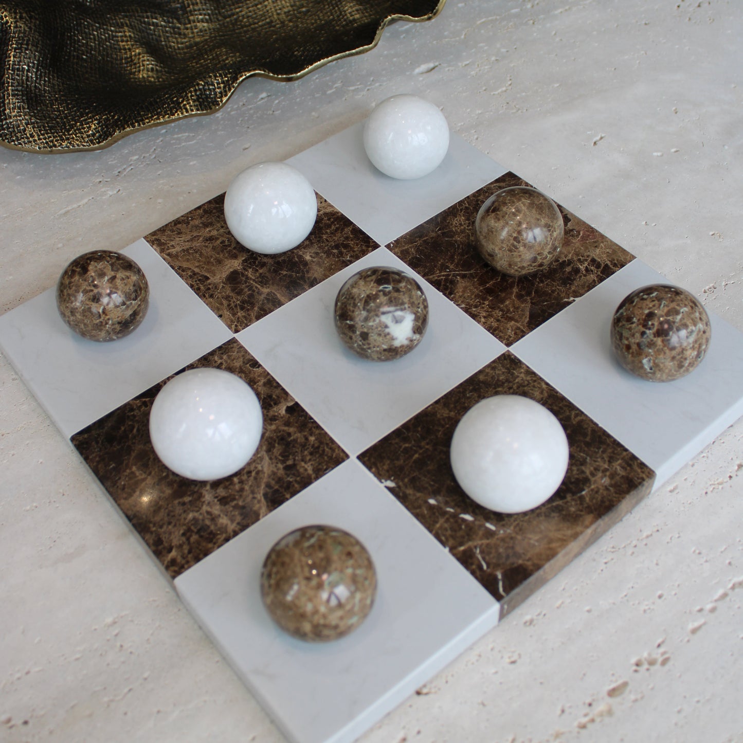 Brown & White Marble Tic Tac Toe Game