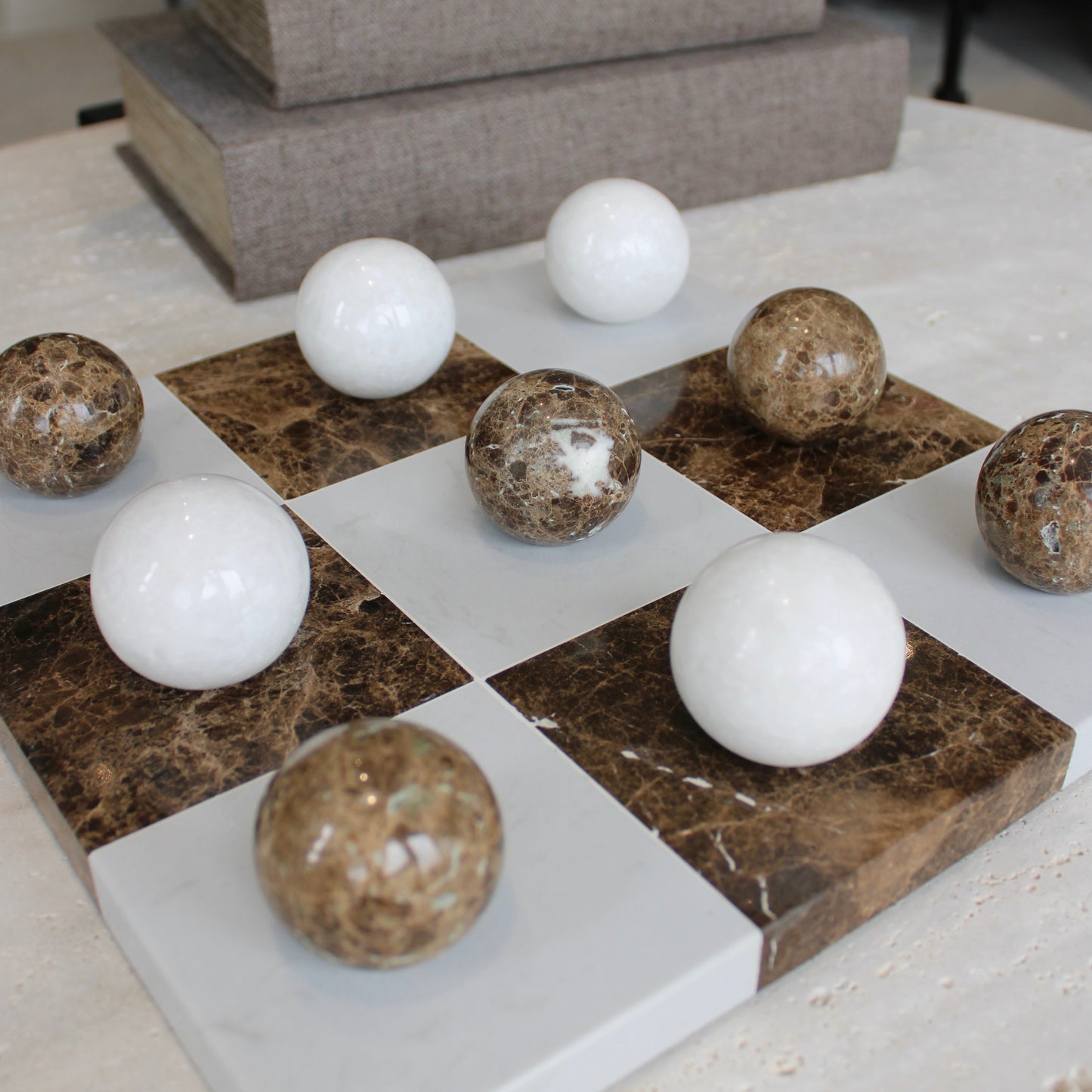 Brown & White Marble Tic Tac Toe Game