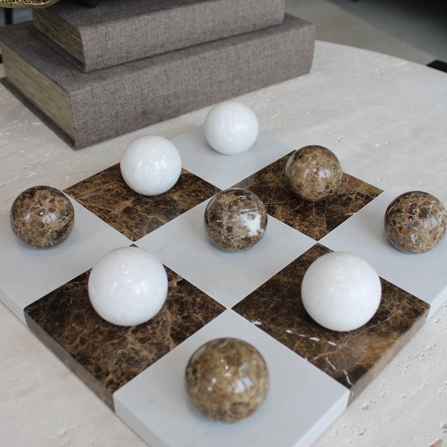Brown & White Marble Tic Tac Toe Game
