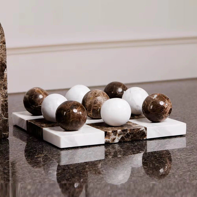 Brown & White Marble Tic Tac Toe Game