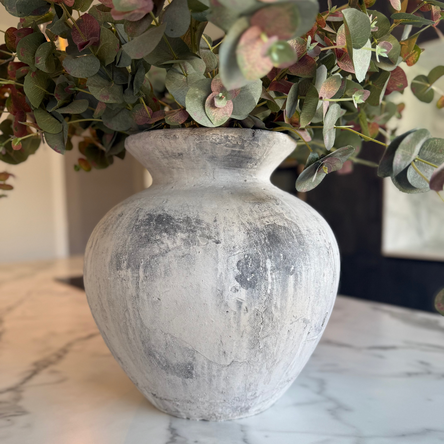 Large Antique White Vase Textured Stone Finish