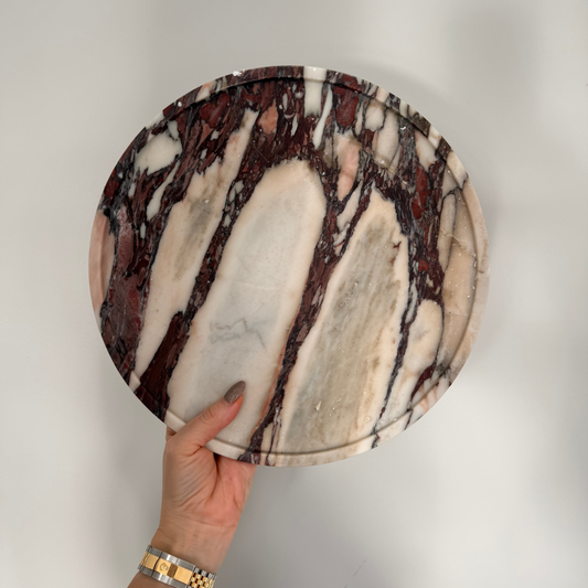 Large Round Red Calacatta Viola Marble Tray